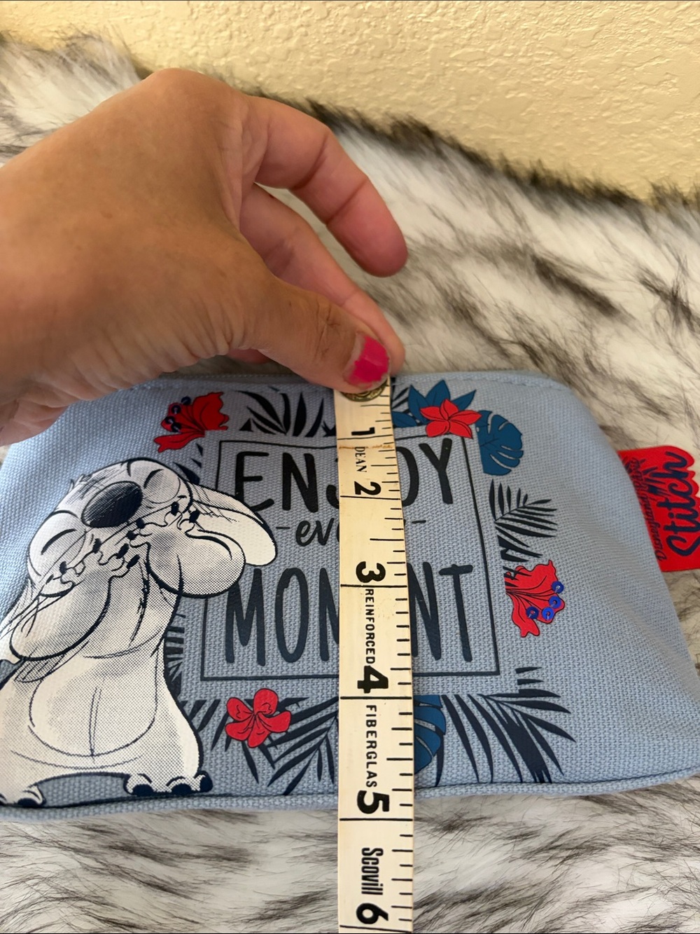 Disney Gray-Blue Stitch "Enjoy Every Moment" Canvas Cosmetic Pouch - Picture 12 of 12